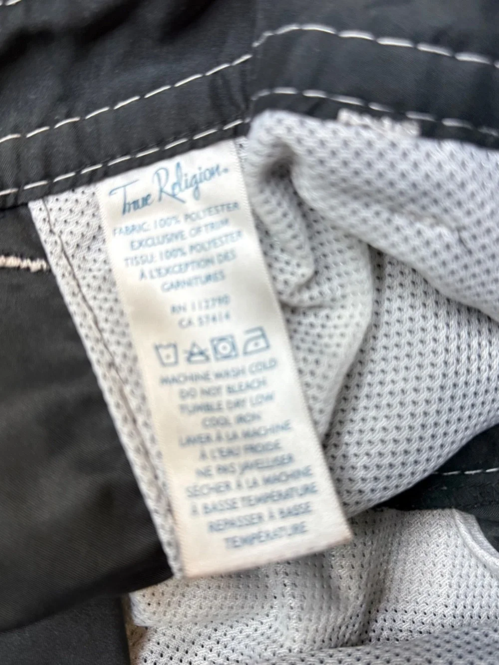 True Religion Men’s Black Swim Trunks White Stitching